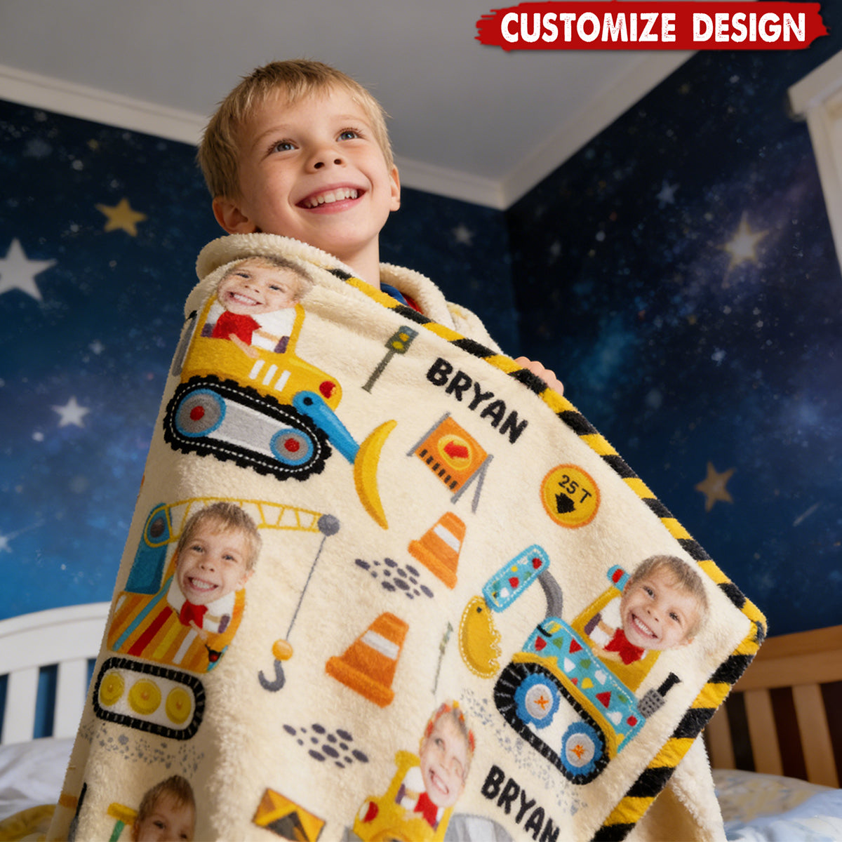 Construction Machines - Personalized Blanket - Gift For Kids