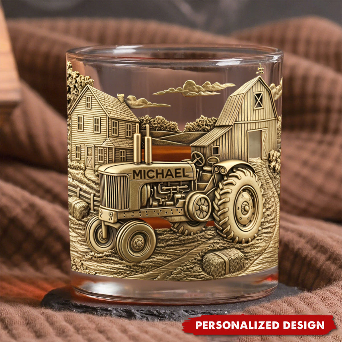 Countryside Life-Personalized Tractor Whiskey Glass