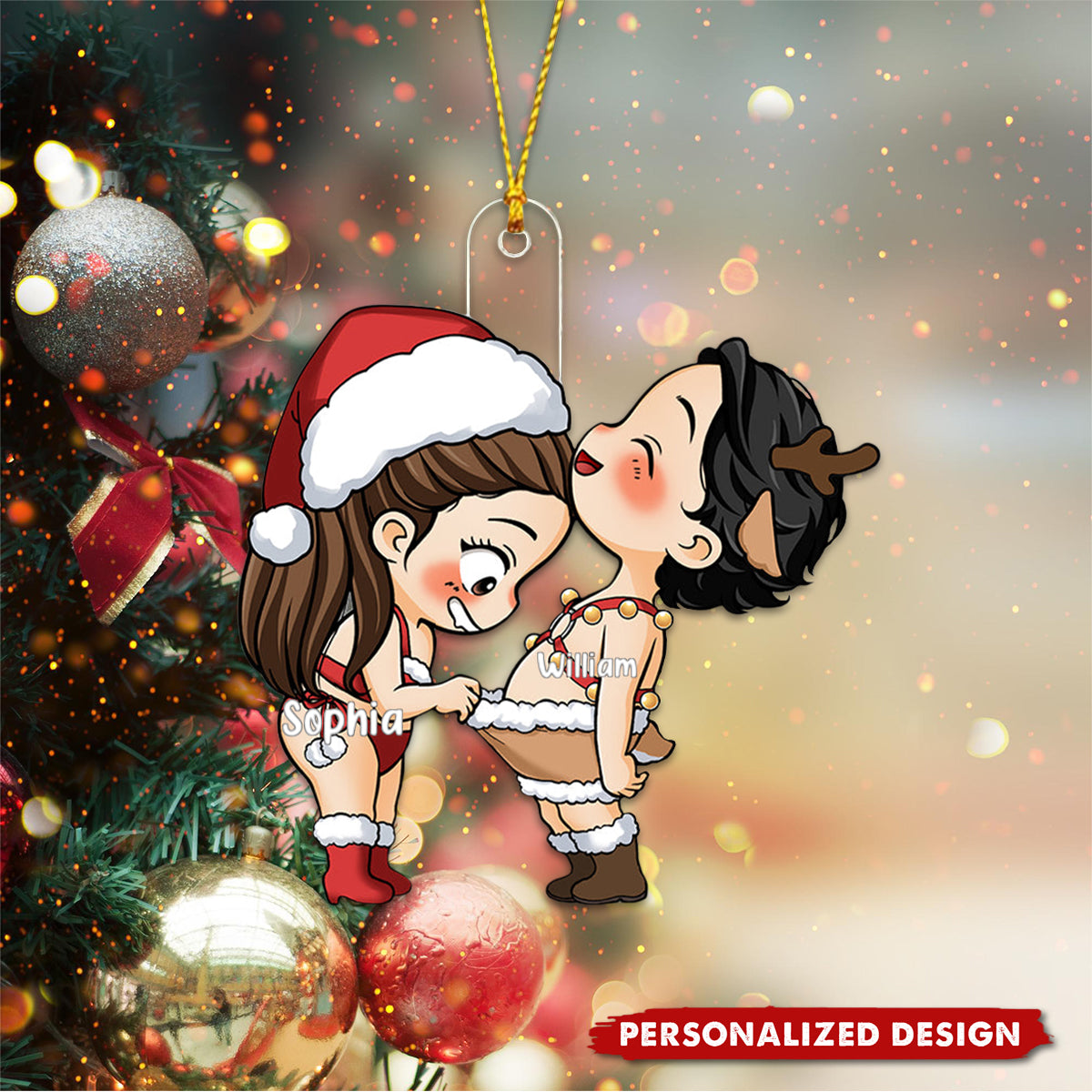 Funny Couple Christmas Gift - Personalized Couple Transparent Ornament
