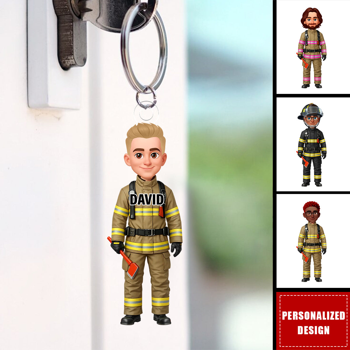 Proud American Firefighter Dad-Personalized keychain-Father's Day Gift For Dad