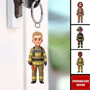 Proud American Firefighter Dad-Personalized keychain-Father's Day Gift For Dad
