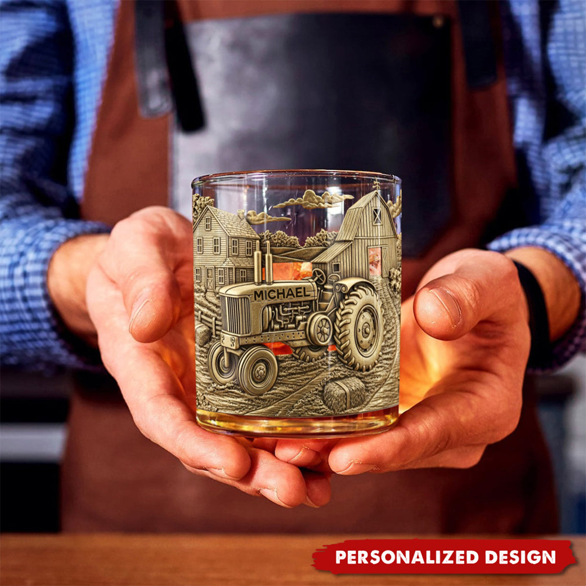 Countryside Life-Personalized Tractor Whiskey Glass