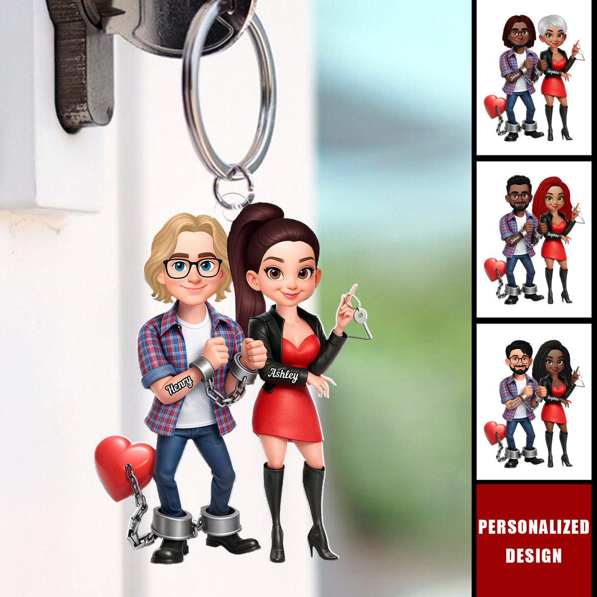 Personalized Funny Cartoon Couple Keychain - Gift for Couple