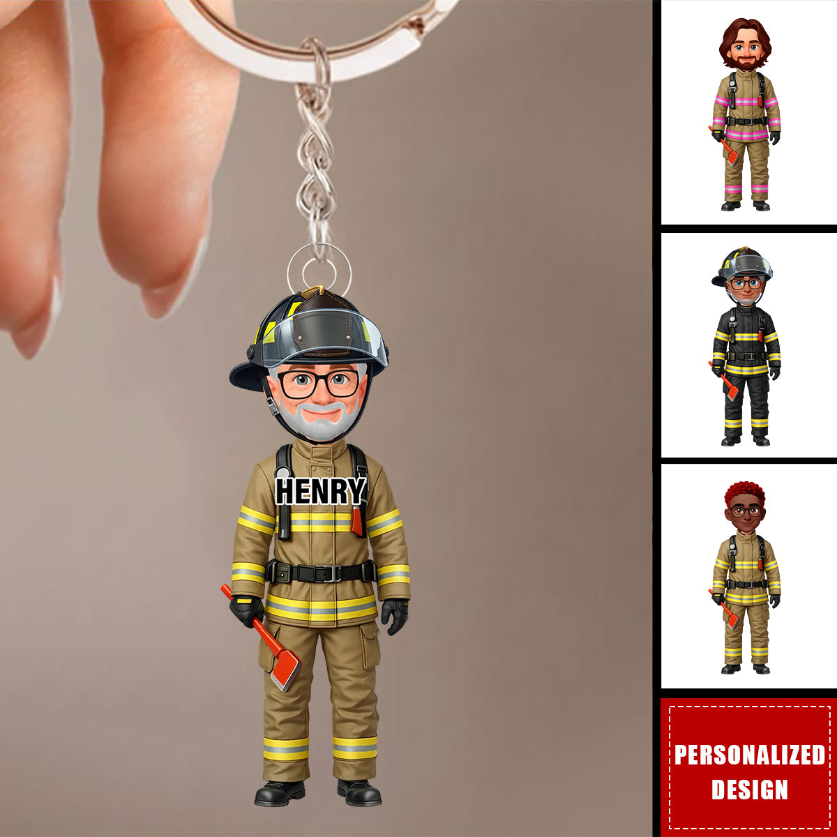 Proud American Firefighter Dad-Personalized keychain-Father's Day Gift For Dad