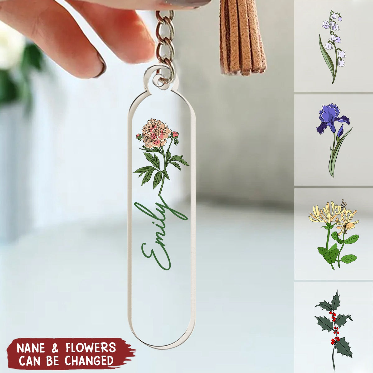 Birthday Flower Birth Floral With Name - Personalized Acrylic Keychain