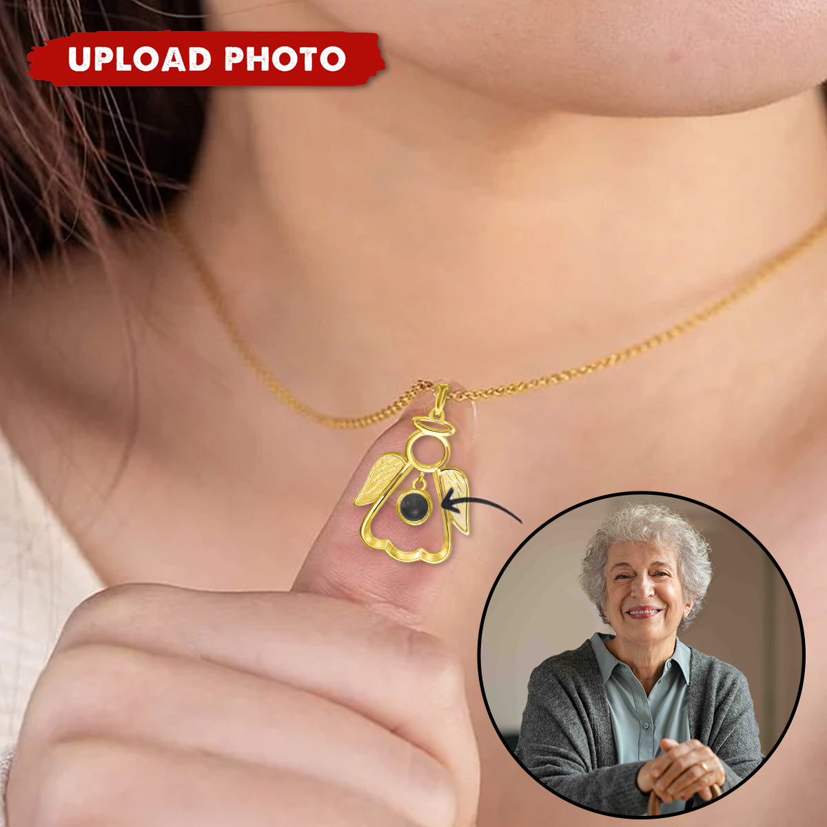 Personalized Guardian Angel Photo Projection Memorial Necklace