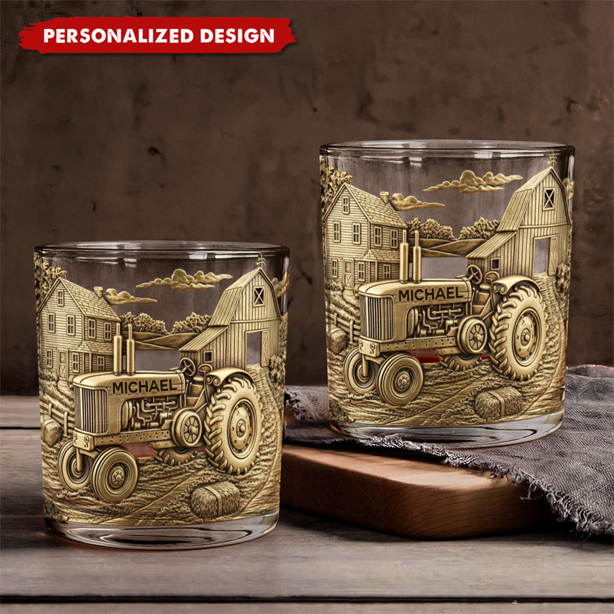 Countryside Life-Personalized Tractor Whiskey Glass