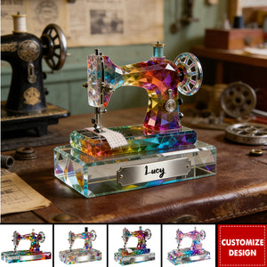 Personalized Stained Glass Effect Sewing Machine Acrylic Plaque - Gift For A Tailor