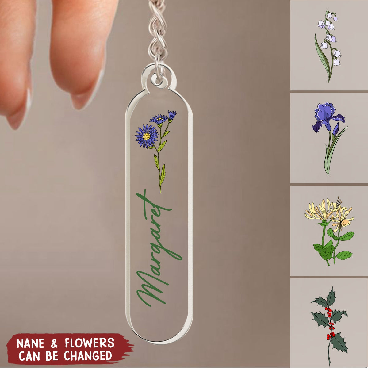 Birthday Flower Birth Floral With Name - Personalized Acrylic Keychain