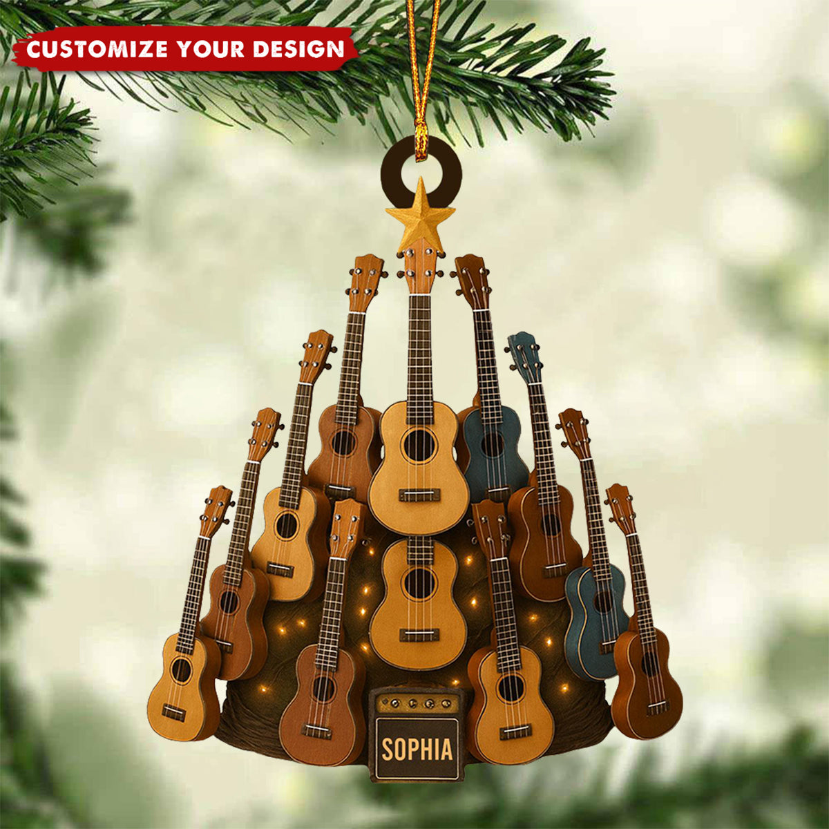 Personalized Classic Guitar Ornament, Ukulele Christmas Ornament, Christmas Gift for Music Lovers, Guitar Players