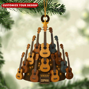 Personalized Classic Guitar Ornament, Ukulele Christmas Ornament, Christmas Gift for Music Lovers, Guitar Players