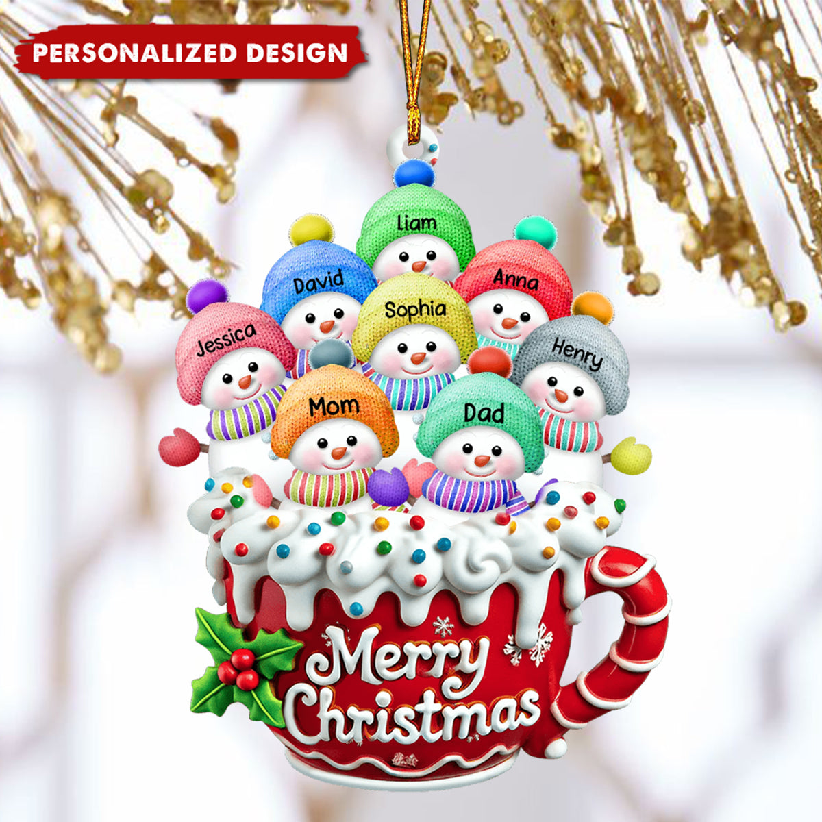 Personalized Snowman Family Christmas Ornament