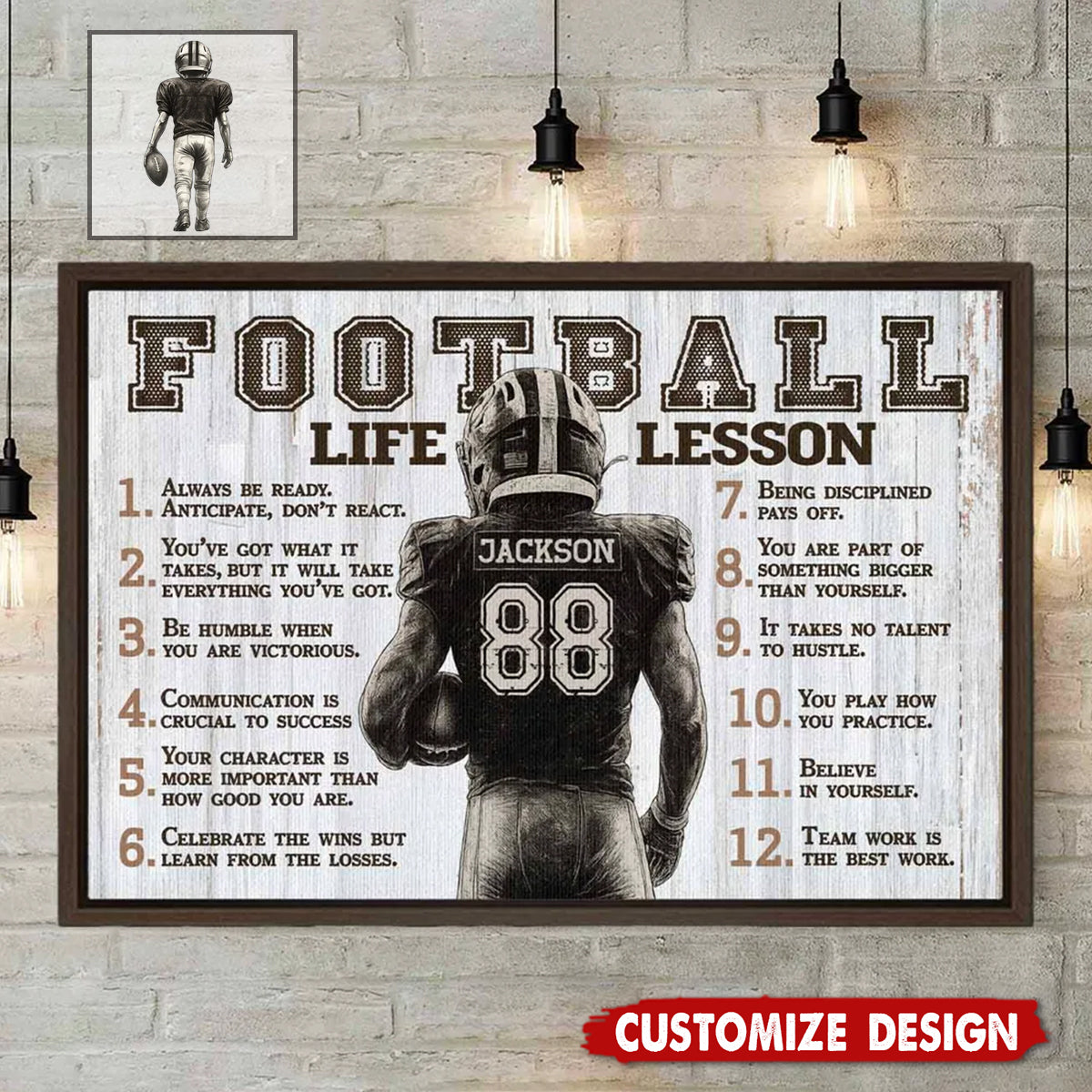 Football Life Lessons Personalized Canvas Sports Room