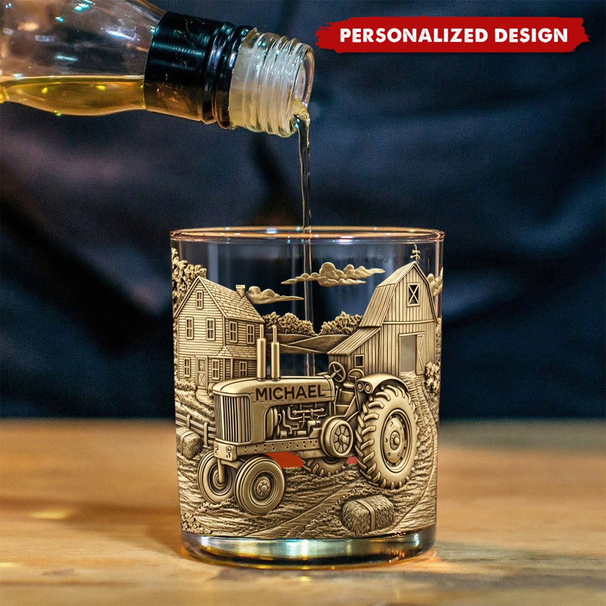Countryside Life-Personalized Tractor Whiskey Glass
