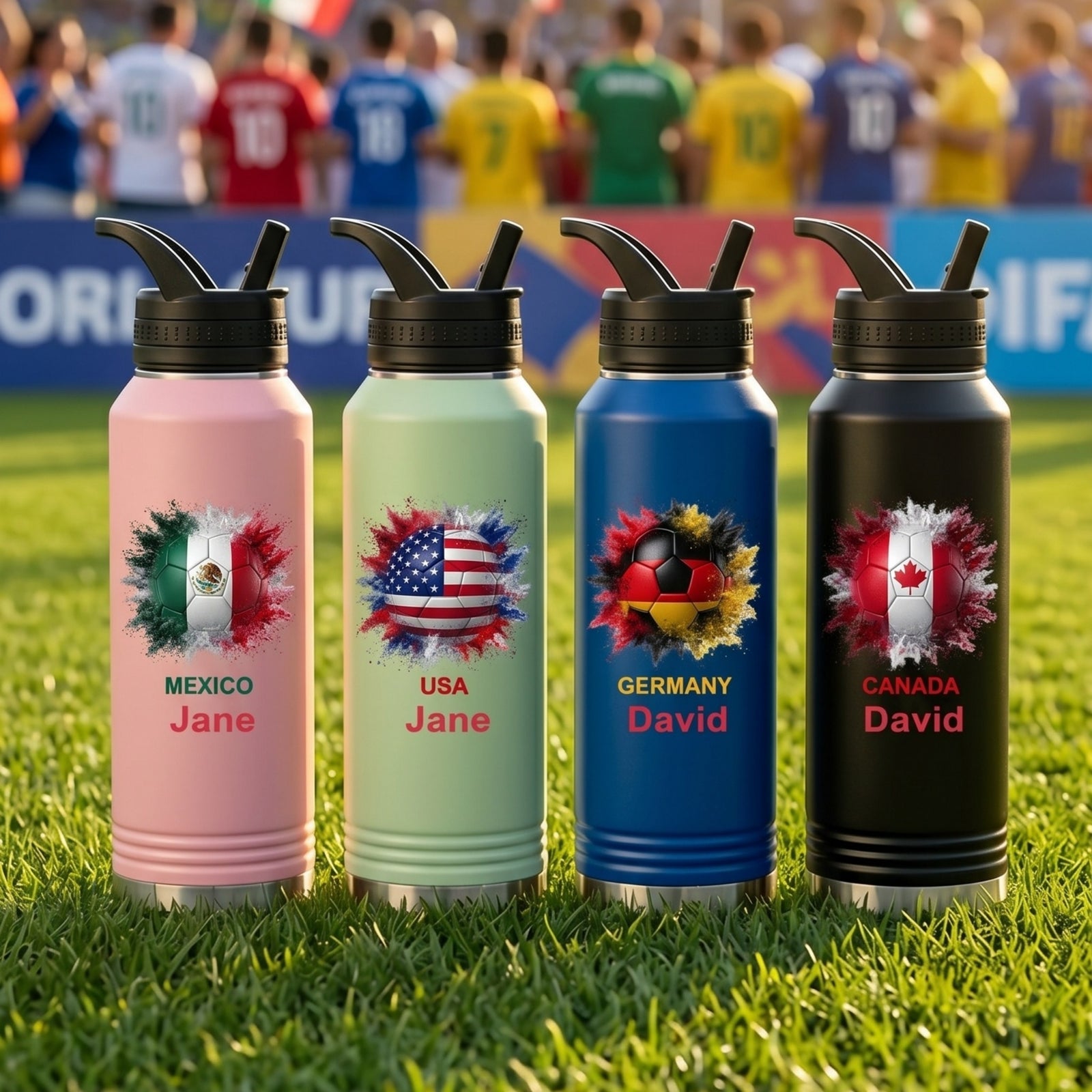 Personalized Soccer Water Bottle - Country Flags Gift For Soccer Lovers
