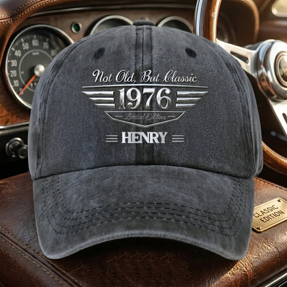 Not Old But Classic - Personalized Washed Denim Baseball Cap - Creative Gift for Husband,Wife