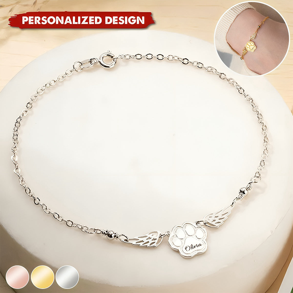 Angel Wings Engraved Name Pet Theme-Personalized Dog/Cat Paw Bracelet-Gift for Pet Lover