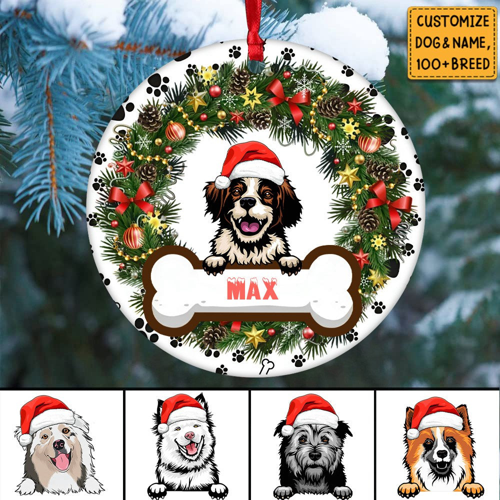 Christmas Gift For Dog Lovers - Personalized Circle Ceramic Ornament