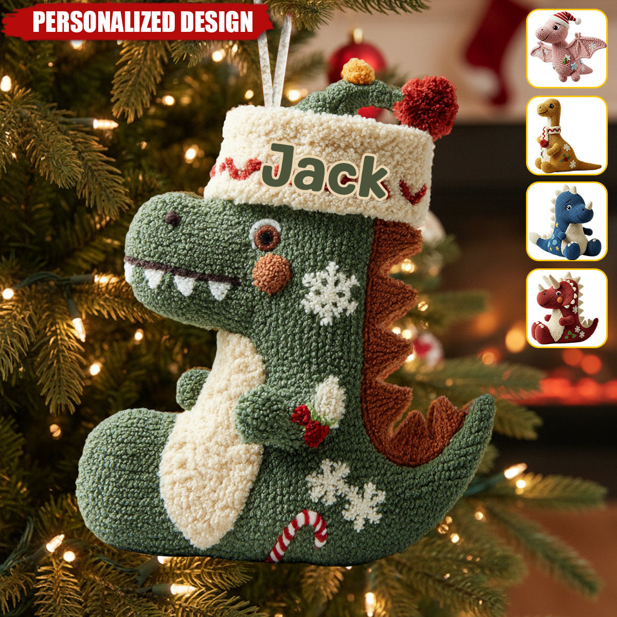 Dinomas-Personalized Kid Shaped Christmas Stocking