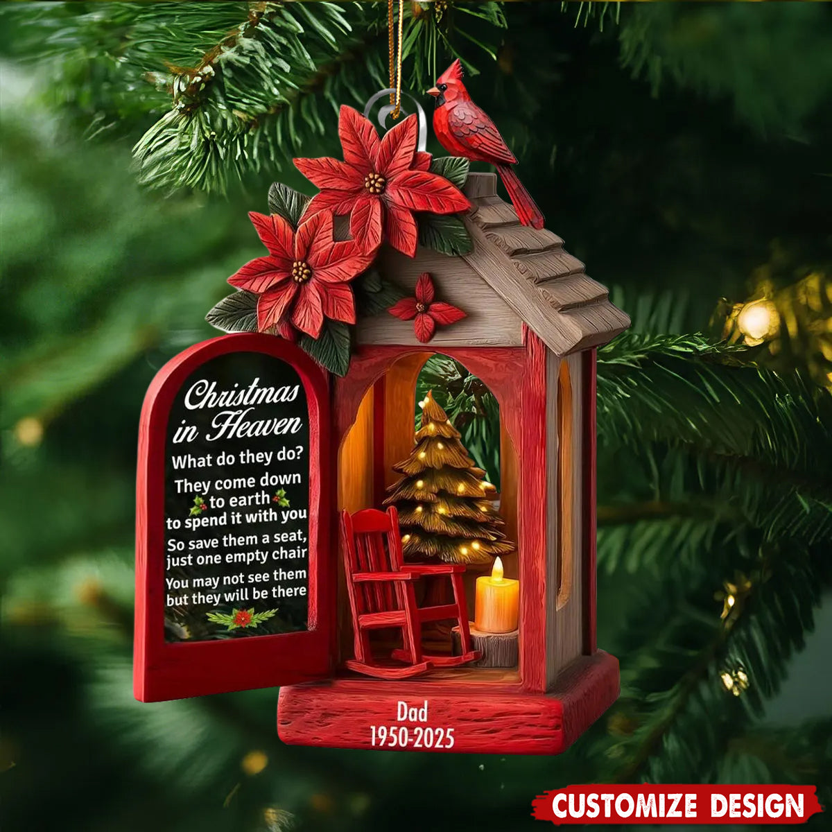 Personalized Empty Chair Remembrance in Heaven Memorial Christmas Ornament