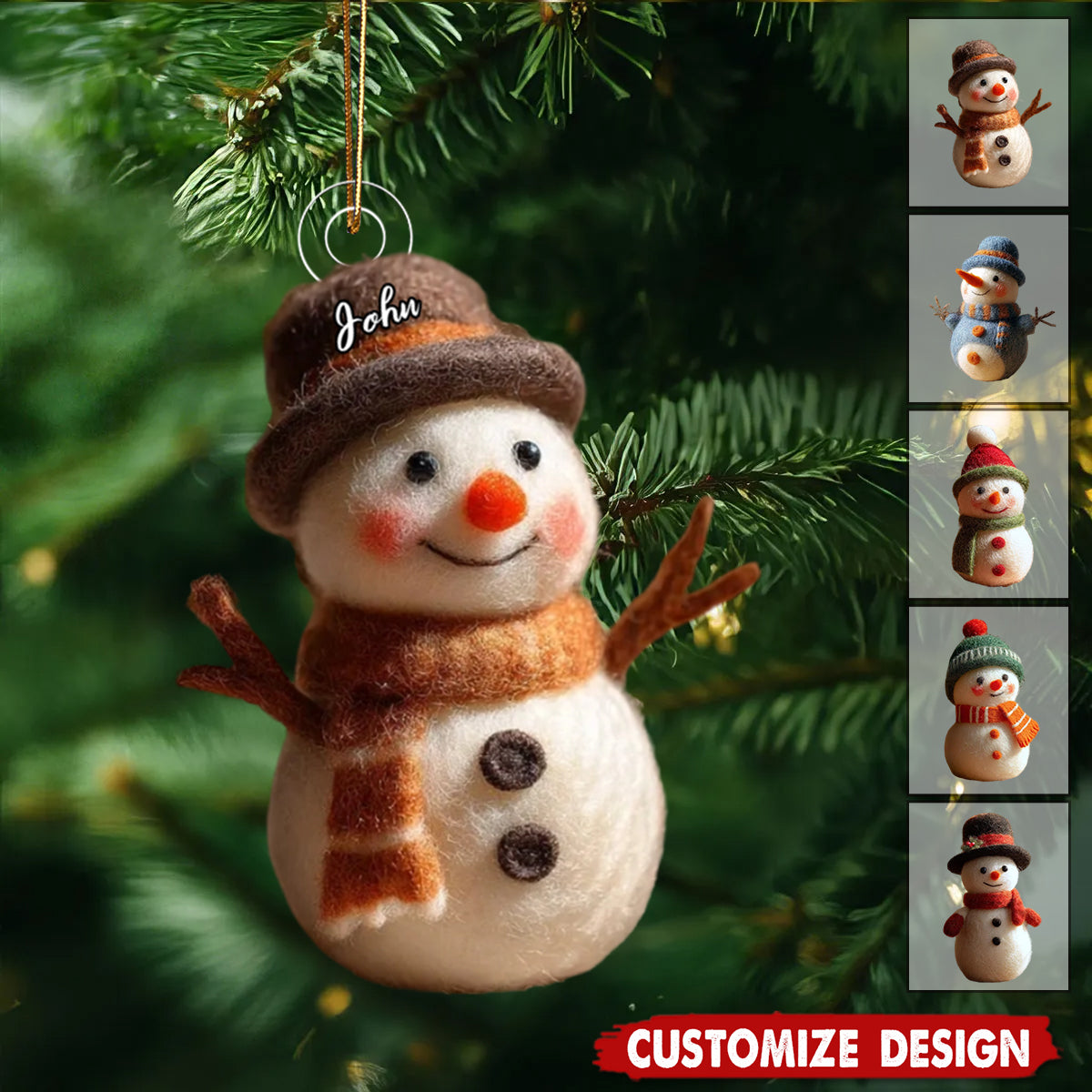 Personalized Felt Christmas Snowman Ornament
