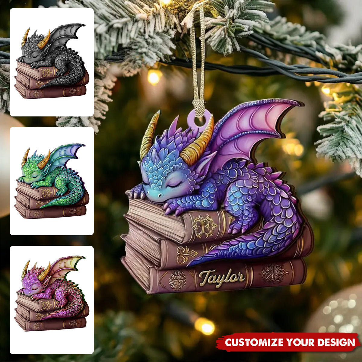Personalized Sleeping Little Dragon Christmas Ornament