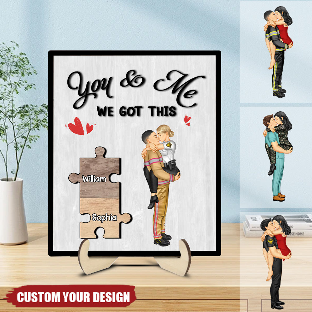 Personalized Couple Kissing Occupation 2-Layer Wooden Plaque - Gift For Couples, Nurse, Firefighter, Police Officer