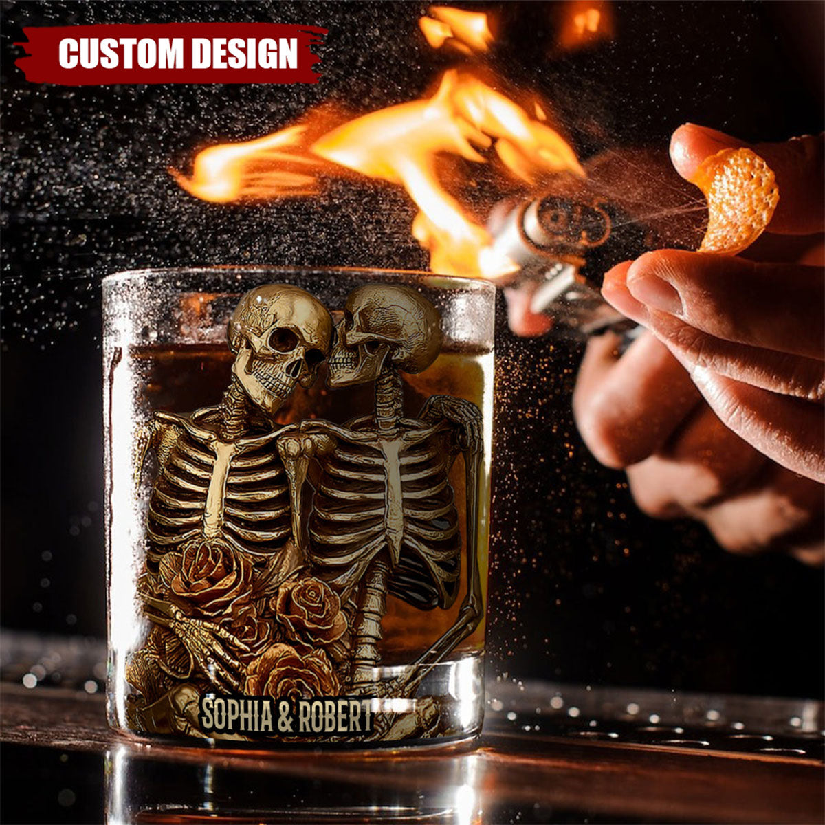 Couple Skeleton - Personalized Skull Whiskey Glass