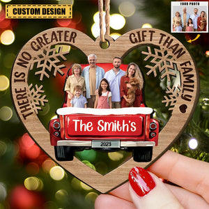 Red Truck Christmas Family Custom Photo - Personalized Wooden Photo Ornament