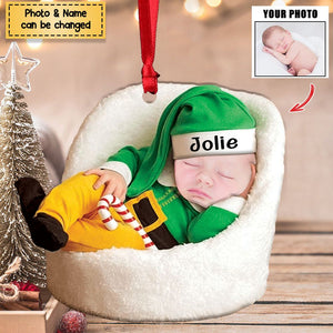 Baby Newborn Funny My First Christmas Upload Photo Personalized Acrylic Christmas Ornament