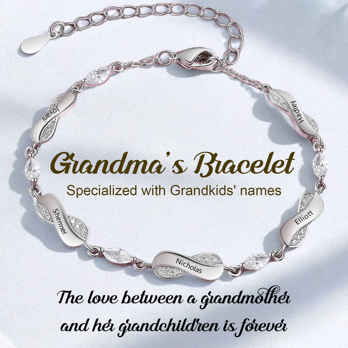 Infinity Love - Personalized Name Bracelet with Crystal Accents, GIft For Grandma, Mom