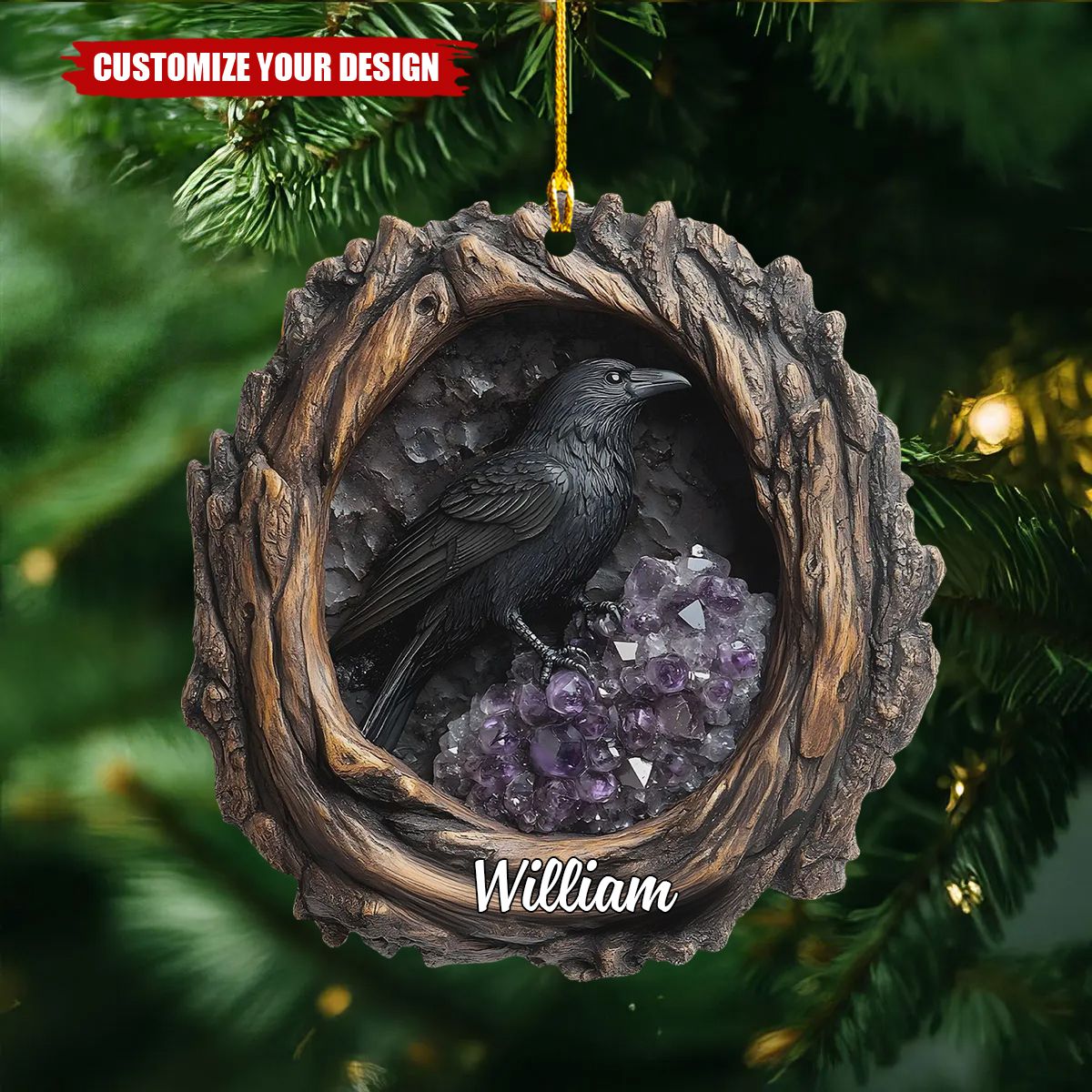 Personalized Raven Christmas Ornament 2025, Bird Lover Gift, Gothic Animal Christmas Decor