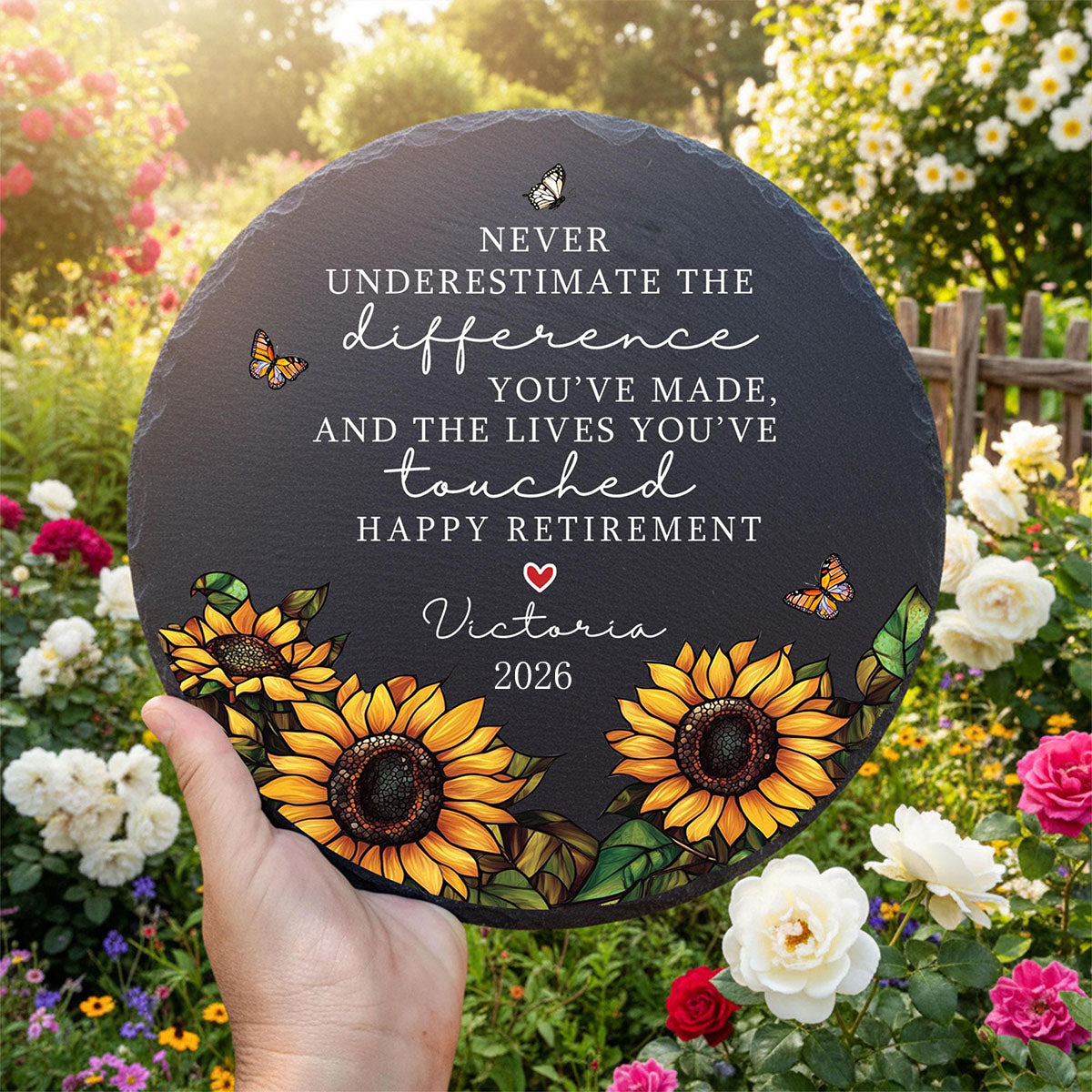 Personalized Floral Retirement Garden Stone With Stand, Colleague Retirement Keepsake, Retirement Gift For Family
