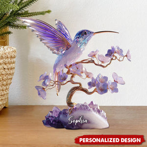 Stunning Amethyst Styled Hummingbird-Personalized Hummingbird Acrylic Plaque
