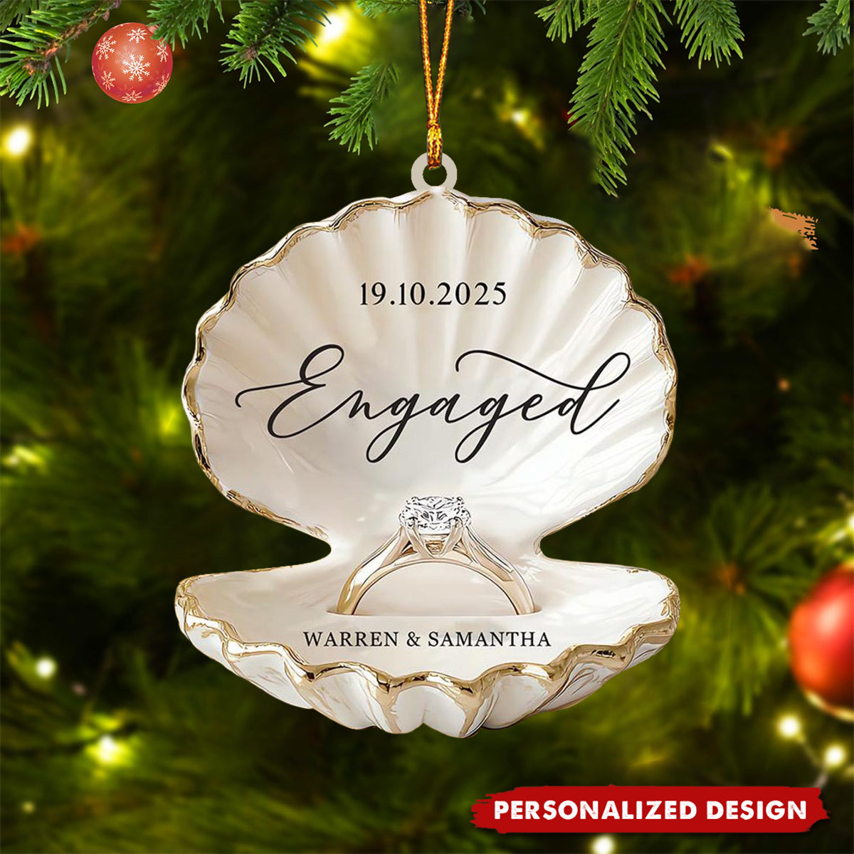 Personalized Beach Engagement Christmas Ornament-Gift For Couple
