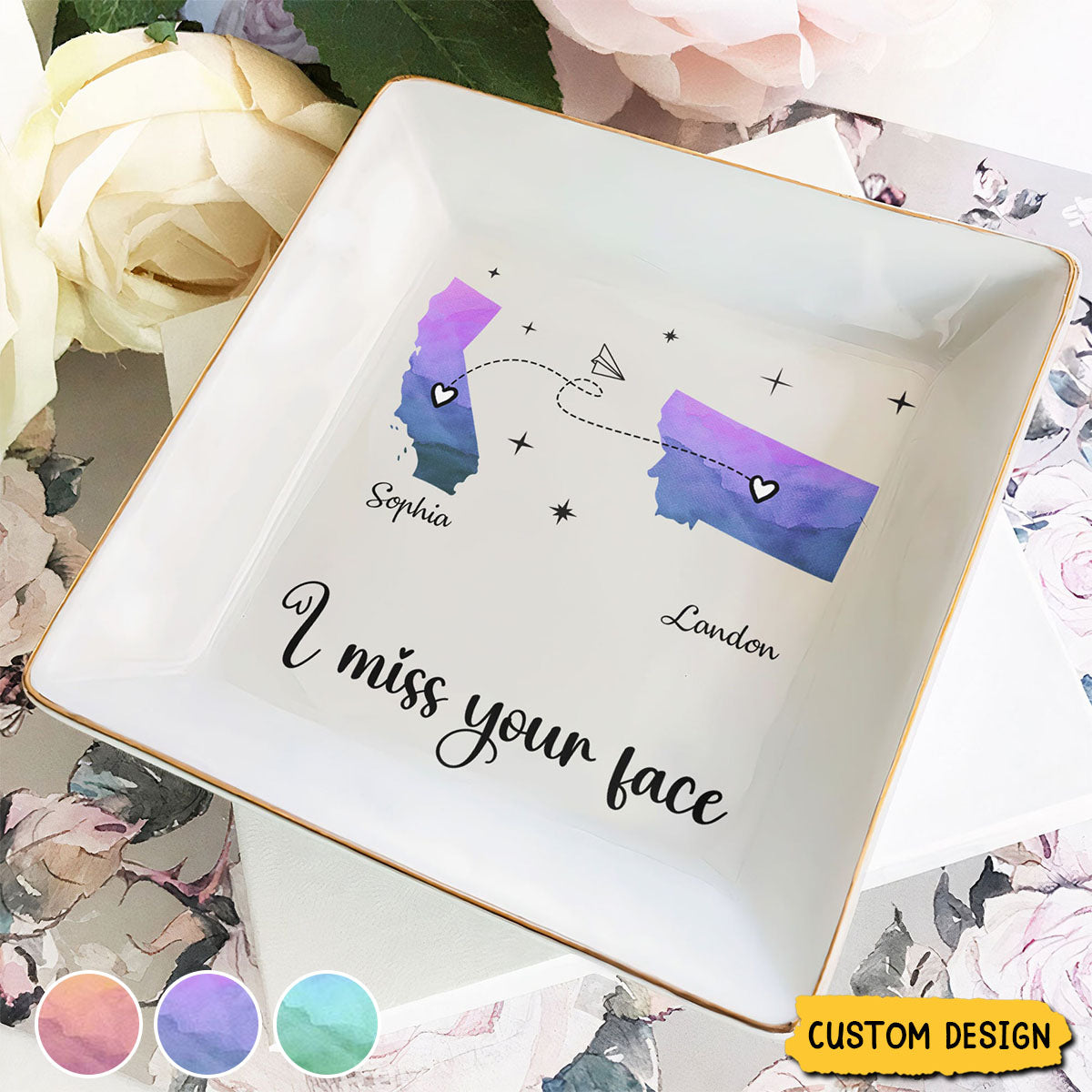 I Miss Your Face - Custom Multiple States - Personalized Jewelry Dish, Gift For Best Friends, BFF, Sisters