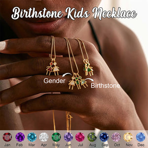 Personalized Birthstone Kids Charms Necklace - Gift for Mom Grandma