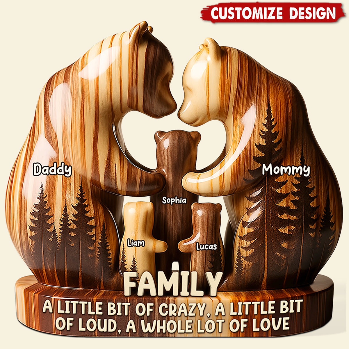 Personalized Bear Family Acrylic Plaque - Gift For Family