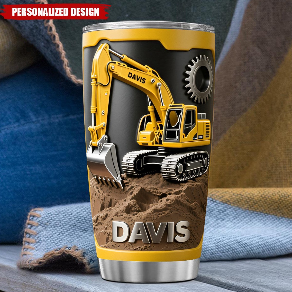 Personalized Excavator Themed Stainless Steel Tumbler