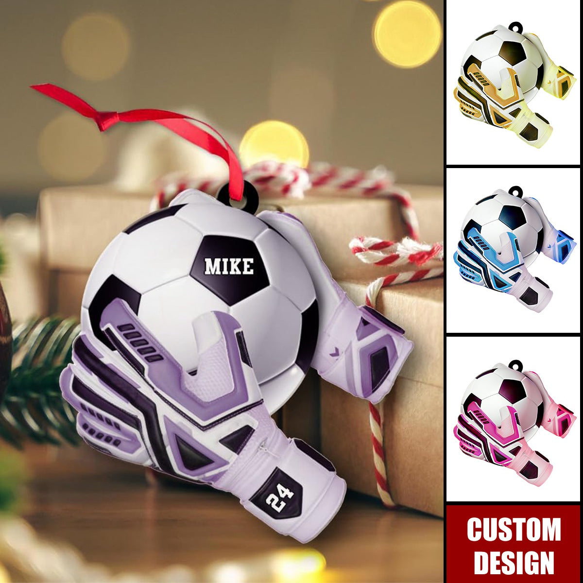 Personalized Soccer Gloves Christmas Ornament, Gift for Goal Keepers Custom Soccer Player Gift Idea Soccer Team Gifts Soccer Player Gifting Idea Soccer Ball