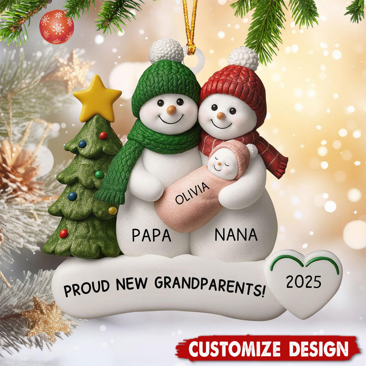 Persoanlized Snowman New Baby Acrylic Ornament - Gift For New Grandparents