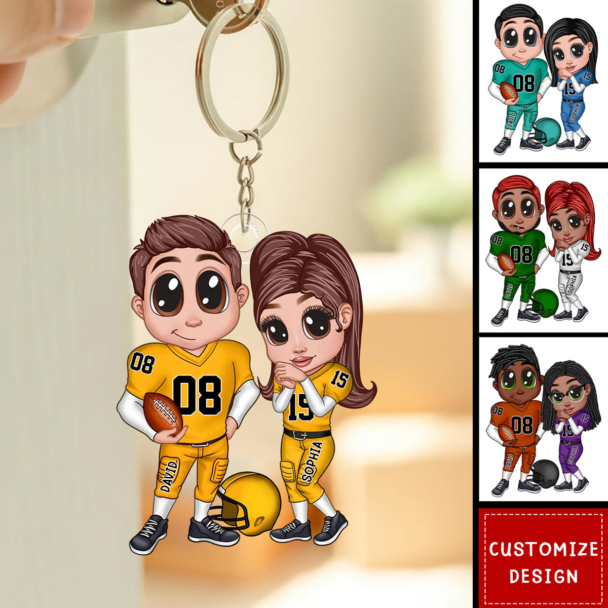 American Football Couple Y2K Style At Field Personalized Acrylic Keychain-Gift For Couple