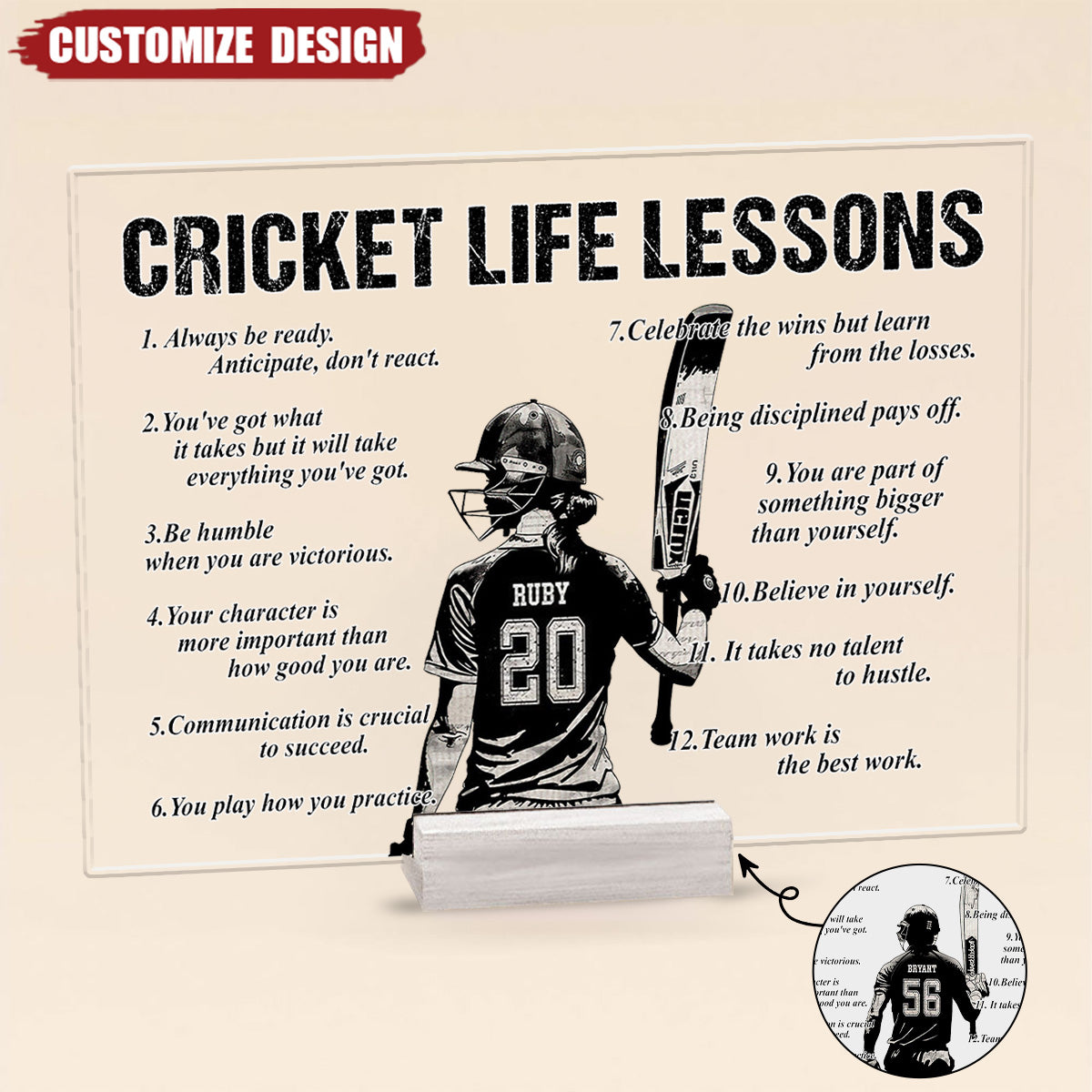 Personalized Cricket Life Lessons Plaque - Gift For Cricket Lover