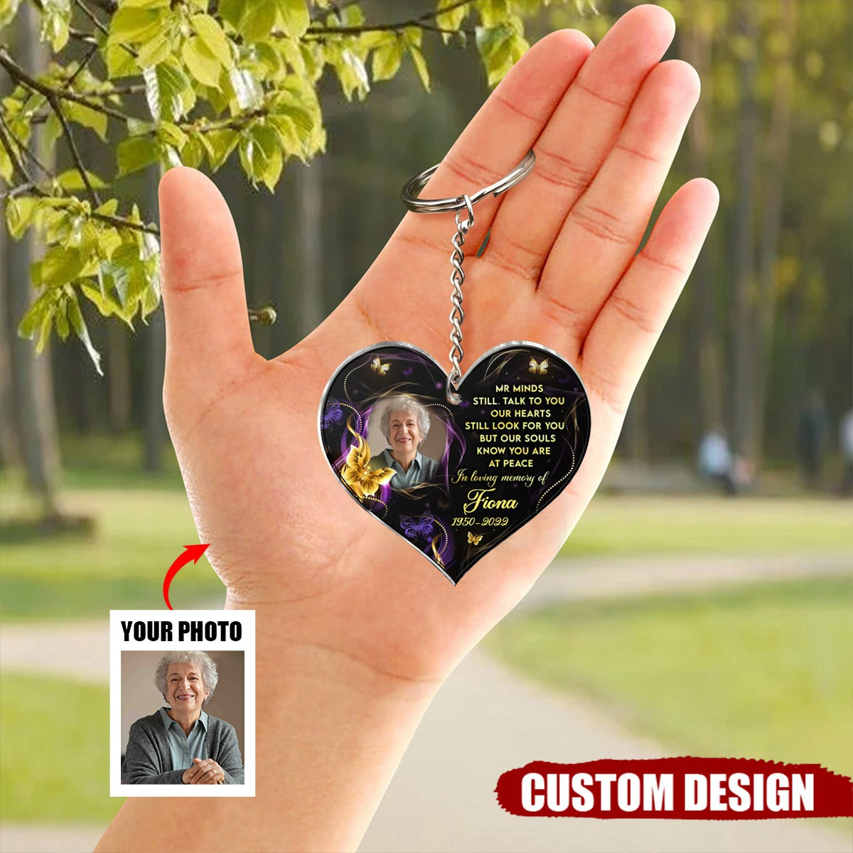 My Mind Still Talks To You - Personalized Photo Memorial Heart Acrylic Keychain - Gift For Family Member