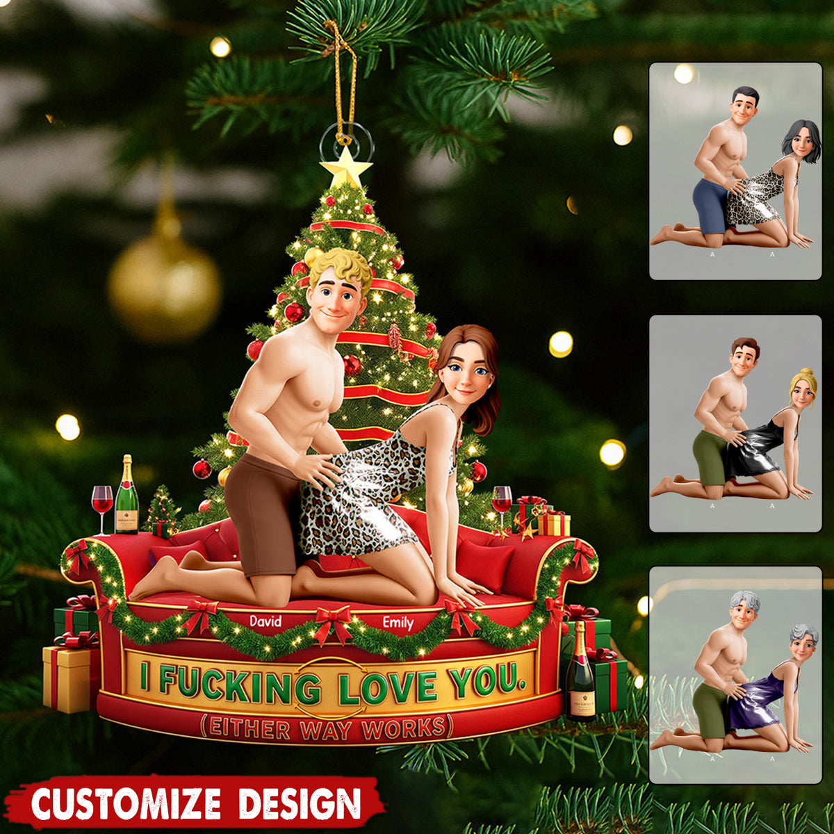 I Love F*ck You - Personalized Christmas Ornament - Gift For Couple