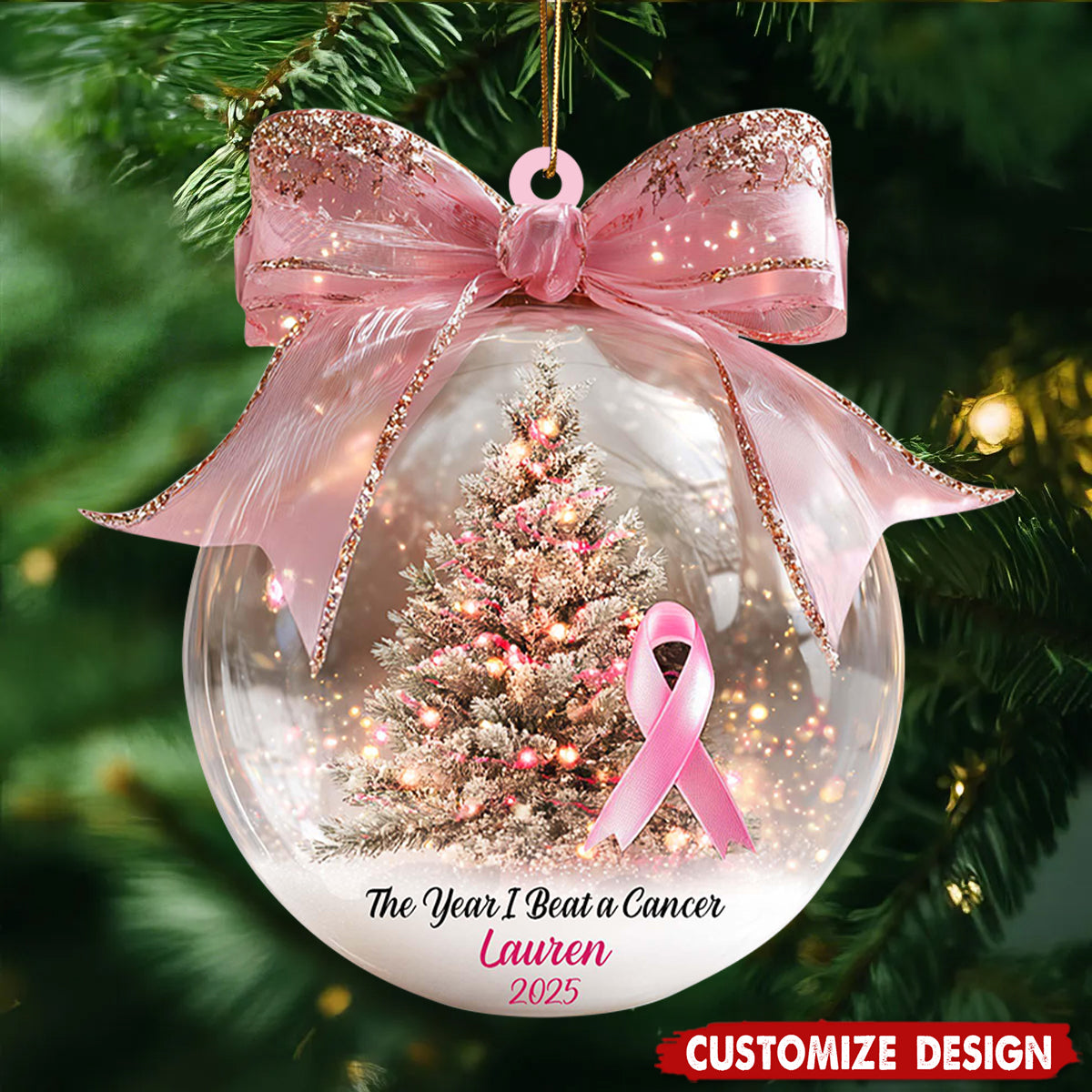 The Year We Beat A Cancer  - Personalized Ornament - Gift for Cancer Fighter