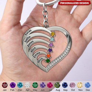 Personalized Family Heart Birthstone Keychain-Gift For Mom Grandma