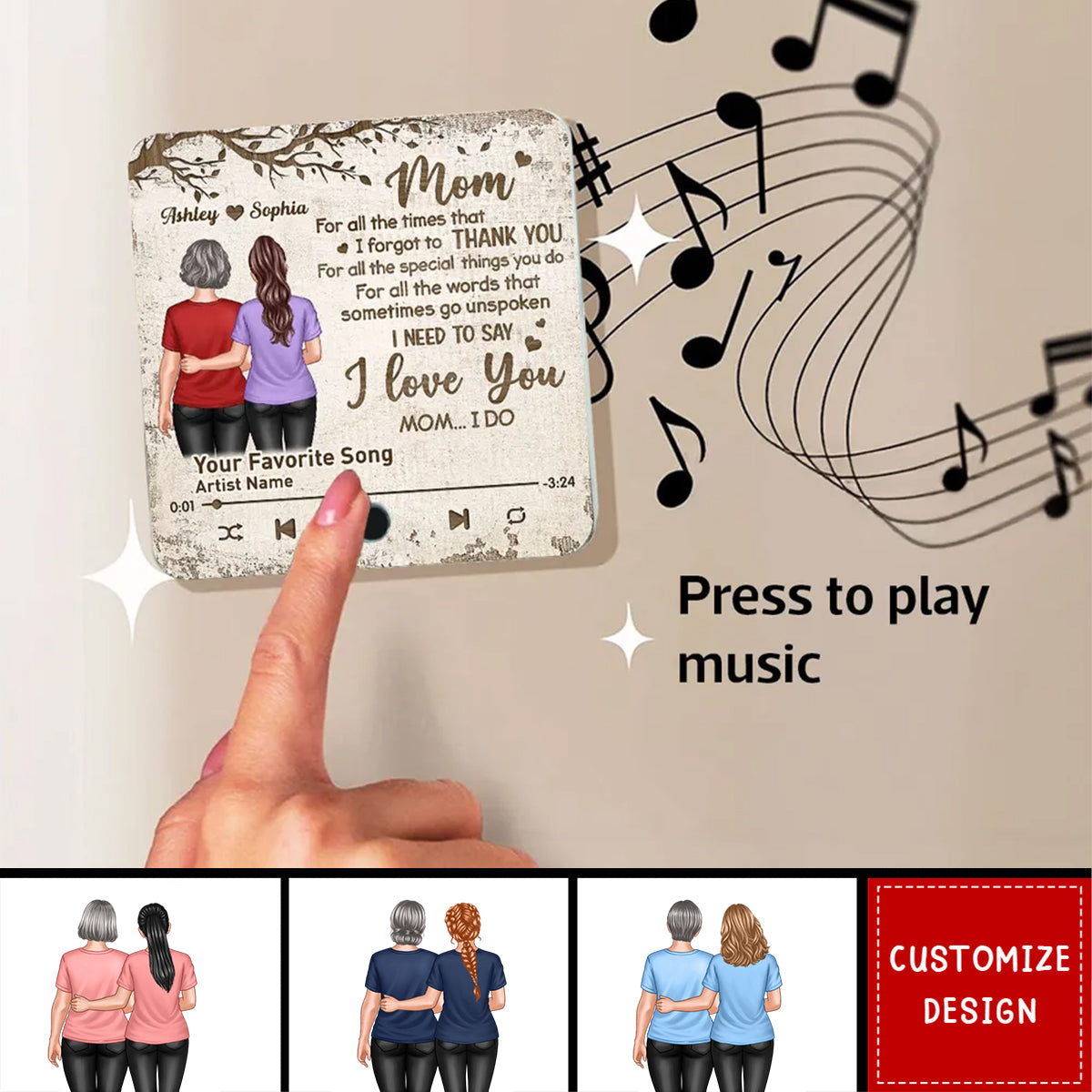 To My Dear Mom Our Song Gift From Daughter Personalized Music Fridge Magnet