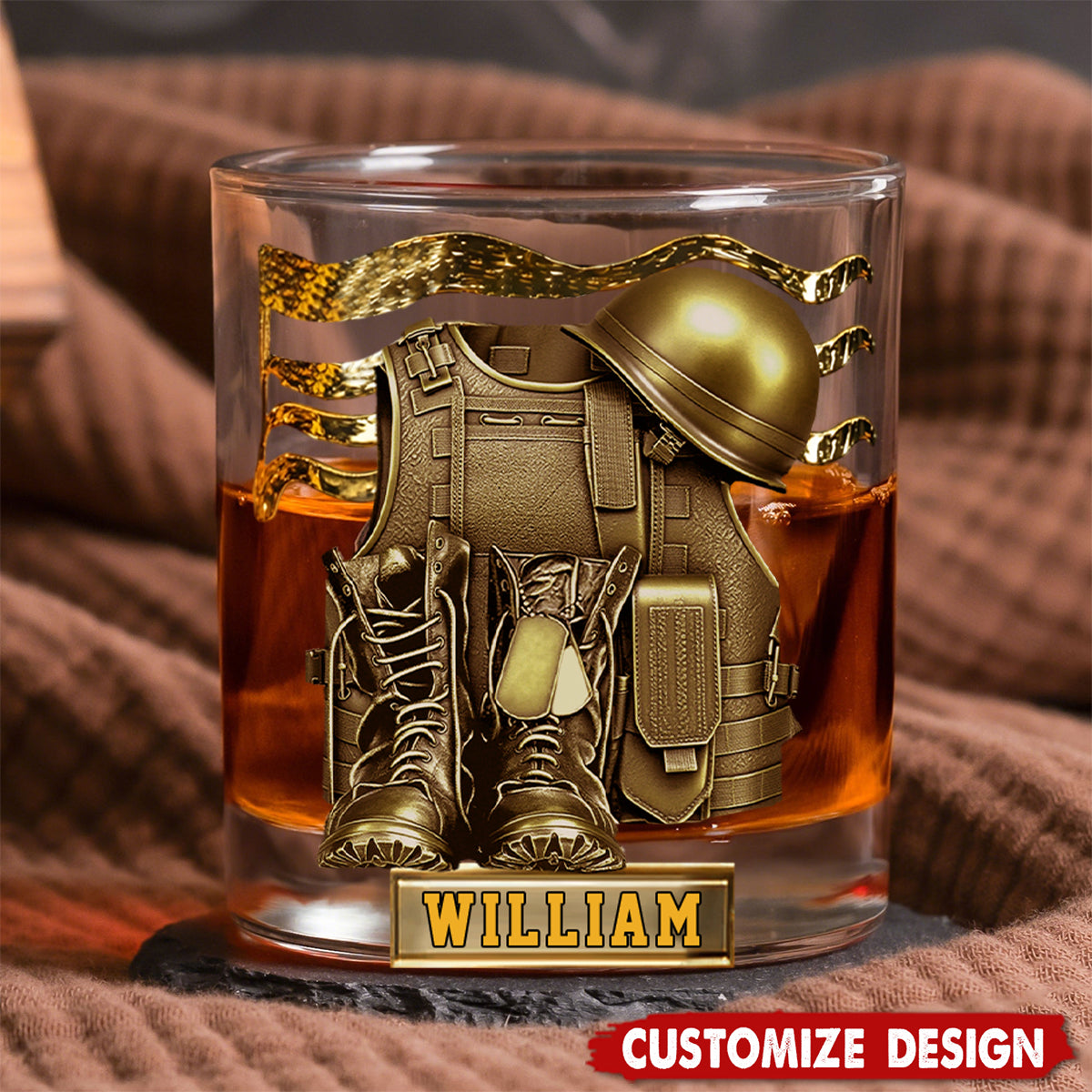 Military Uniform - Boots & Hat - Personalized Whiskey Glass
