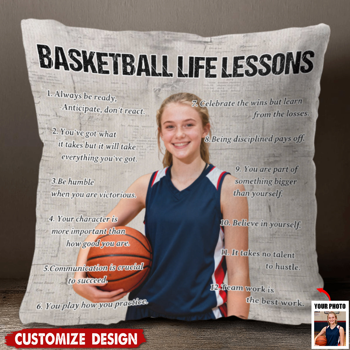 Personalized Basketball Life Lessons Upload Photo Pillow-Gift For Basketball Lovers